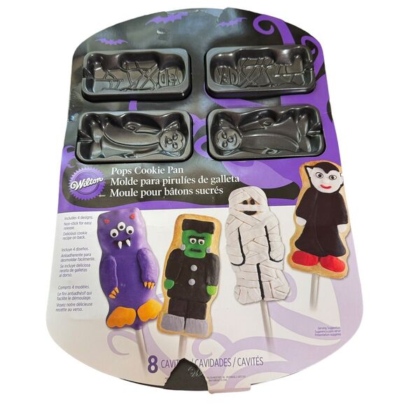 Wilton Halloween Pops Cookie Pan 8 Pops Mummy, Vampire, Alien, Dracula New - Picture 1 of 6